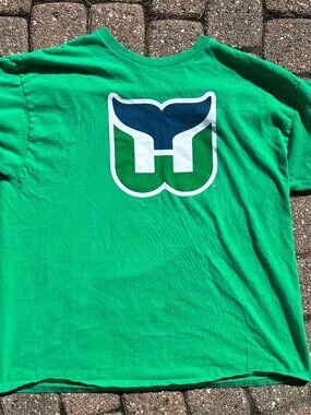 Hartford Whalers Shirt '47 Brand Sz XL NHL Vintage Style Green Whale Tail Logo
